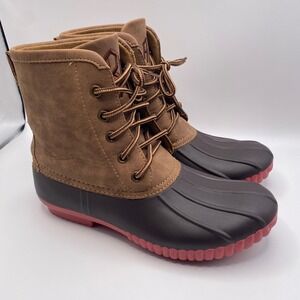 Marley Lilly Womens Monogrammed Duck Boots Brown Tan Pink Sole Size 7 ARM